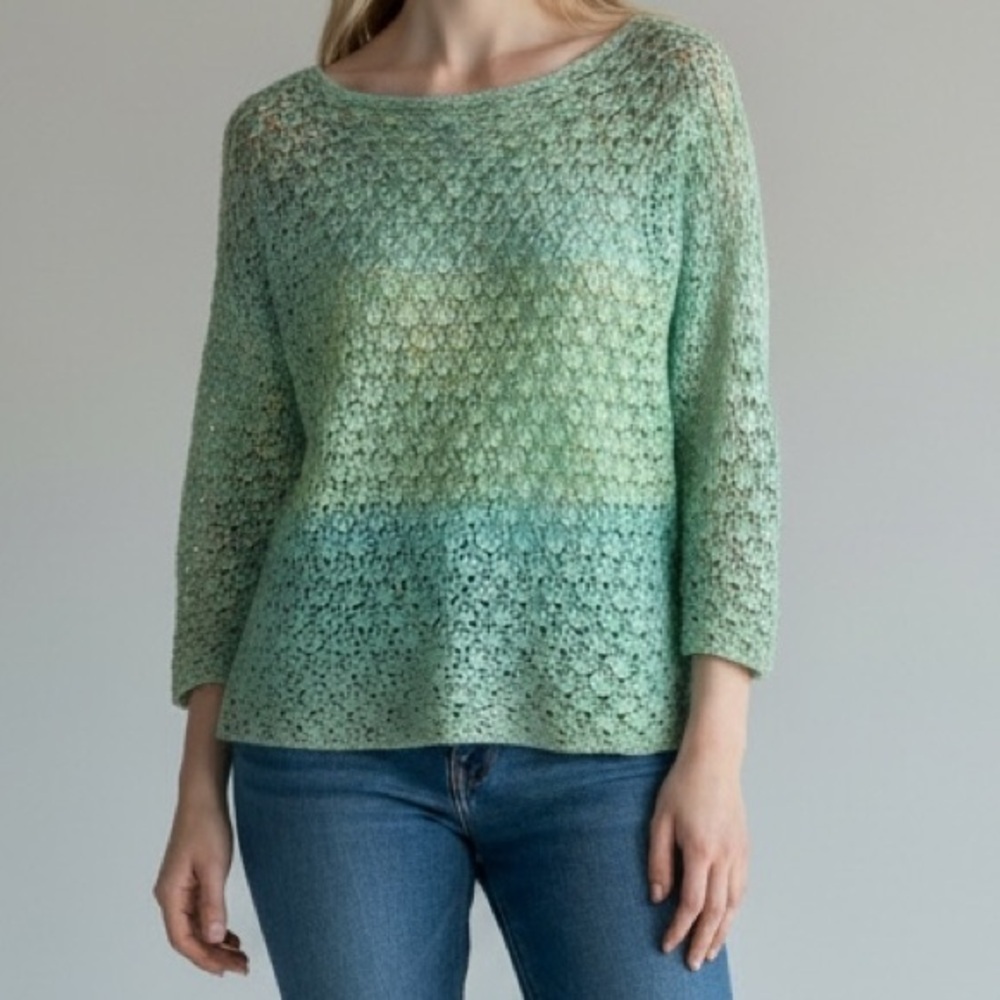 Vintage Handmade Crochet Aqua knit sweater mermaid Fairycore boho Western vibes